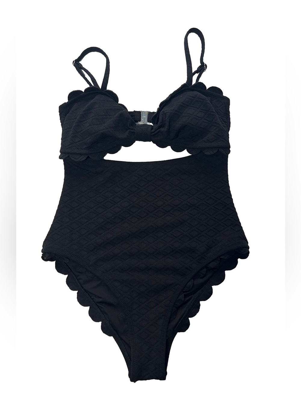 Cupshe Women's Cutout Scallop Trim One Piece Swimsuit in Black Size Small